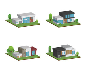 Set of isometric and 3D four houses and modern houses design.