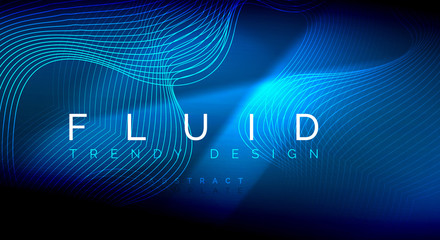 Neon glowing fluid wave lines, magic energy space light concept, abstract background wallpaper design, ripple texture illustration