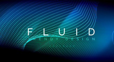 Neon glowing fluid wave lines, magic energy space light concept, abstract background wallpaper design, ripple texture illustration