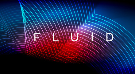Obraz premium Neon glowing fluid wave lines, magic energy space light concept, abstract background wallpaper design, ripple texture illustration