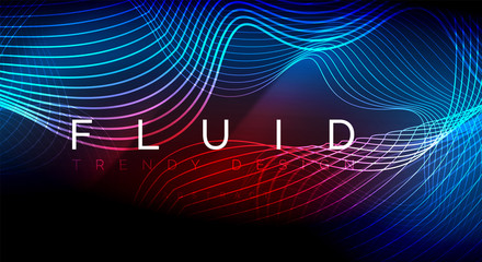 Neon glowing fluid wave lines, magic energy space light concept, abstract background wallpaper design, ripple texture illustration