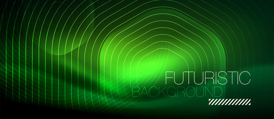 Neon glowing lines, magic energy space light concept, abstract background wallpaper design