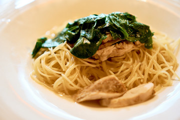 Pasta in chicken broth