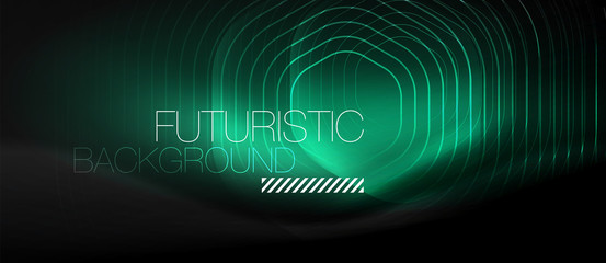 Neon glowing lines, magic energy space light concept, abstract background wallpaper design