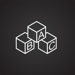 Alphabet cubes thin line on black background icon