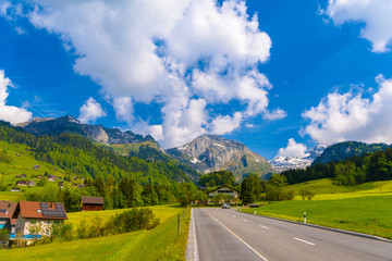 Countryside road in village, Alt Sankt Johann, Sankt Gallen, Switzerland