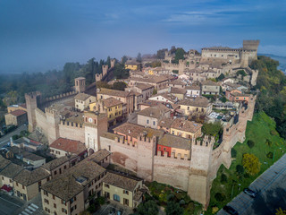 Fototapeta premium Aerial view of Gradara castle, medieval walled city near Rimini Italy