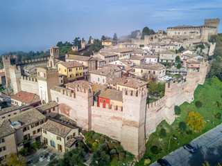Aerial view of Gradara castle, medieval walled city near Rimini Italy