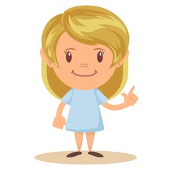 Cartoon cute girl stands in a confident pose. Colorful vector isolated kids illustration.