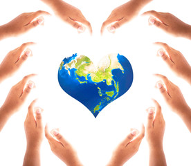 Fototapeta na wymiar World health day concept: Hands making a heart shape on white background