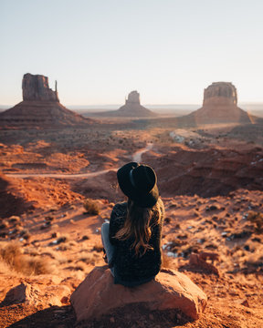 Rear view of woman looking at Monument Valley, Arizona, USA