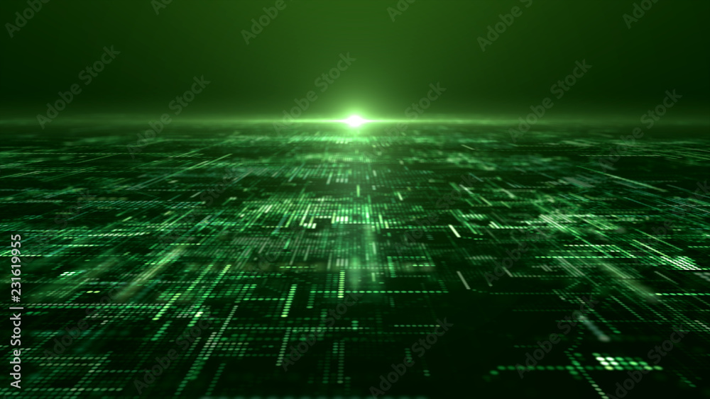 Poster Futuristic digital matrix particles grid virtual reality abstract cyber space environment background