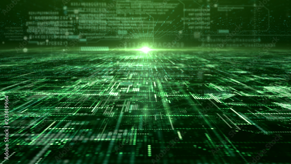 Poster Futuristic digital matrix particles grid virtual reality abstract cyber space environment background