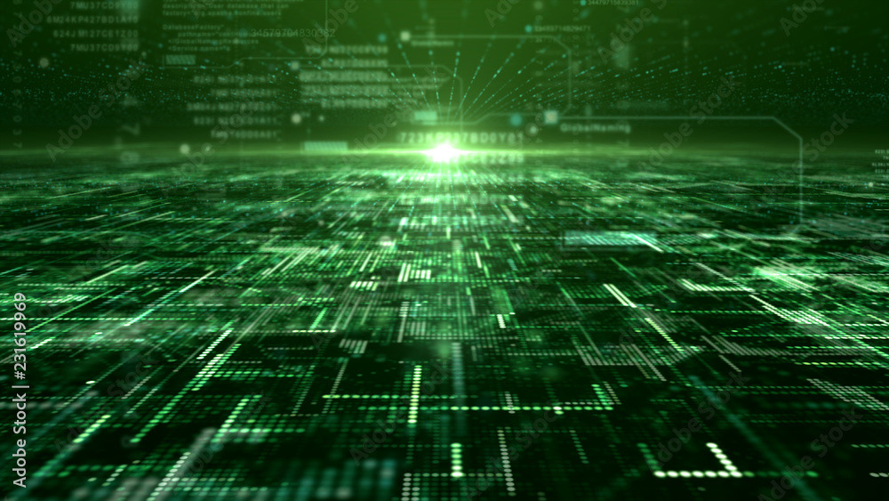 Poster Futuristic digital matrix particles grid virtual reality abstract cyber space environment background