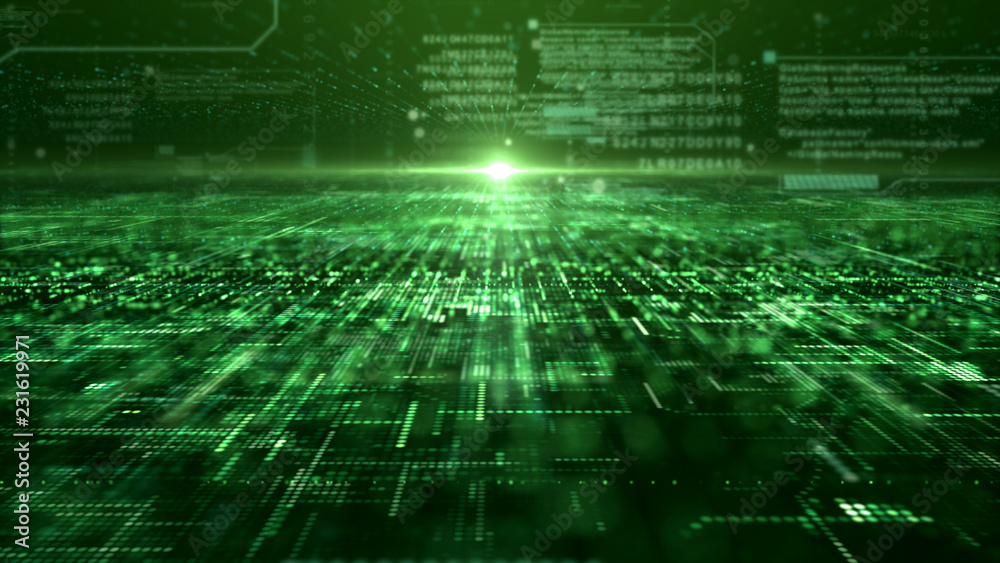 Poster Futuristic digital matrix particles grid virtual reality abstract cyber space environment background