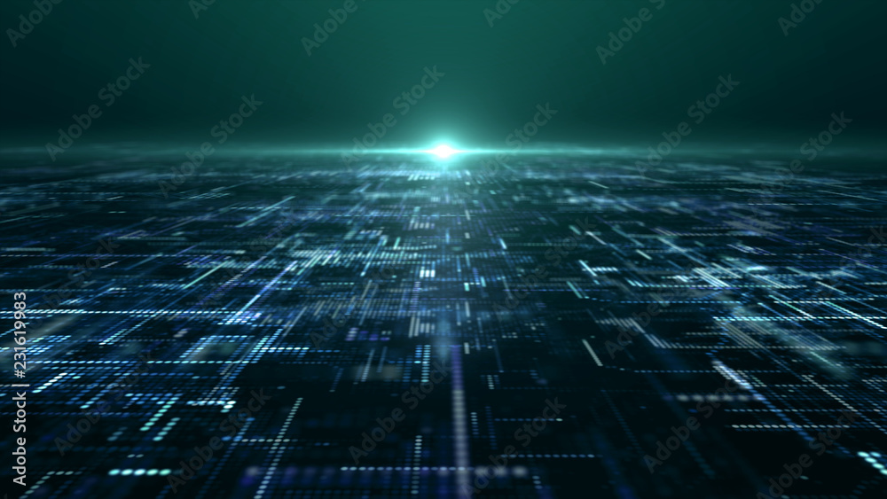Leinwandbilder Futuristic digital matrix particles grid virtual reality abstract cyber space environment background