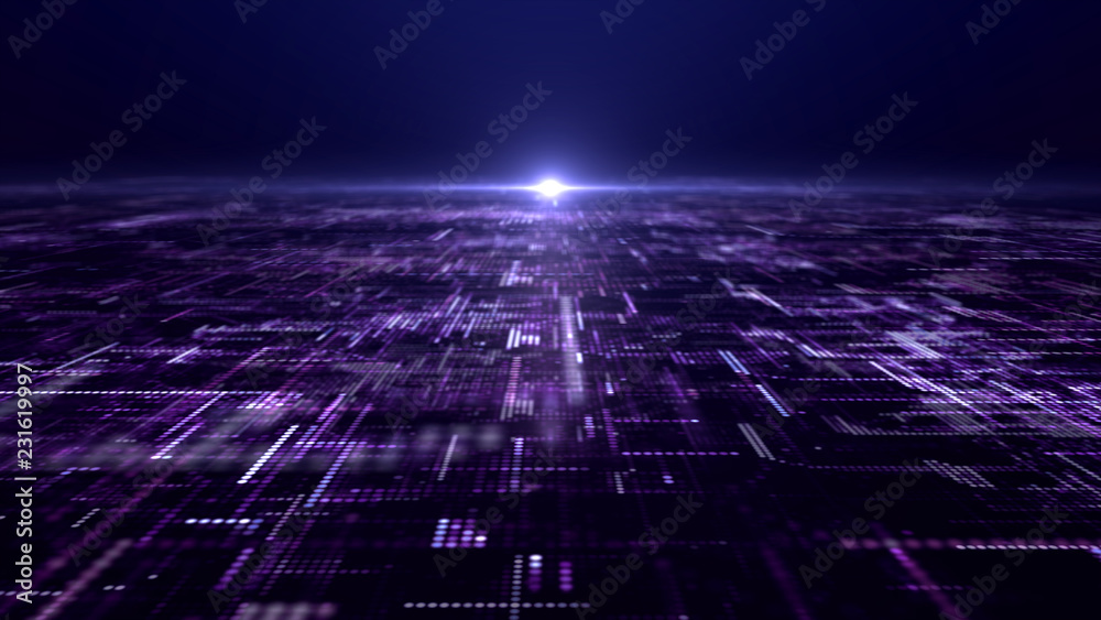 Poster Futuristic digital matrix particles grid virtual reality abstract cyber space environment background