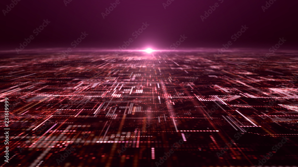 Poster Futuristic digital matrix particles grid virtual reality abstract cyber space environment background