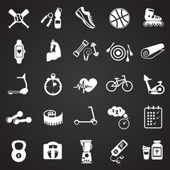 Fototapeta premium Sport and healthy life set on black background icons
