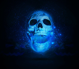 Artistic Scary Skull on a Cyan network Background