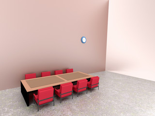 table and red chair in room, 3d rendering