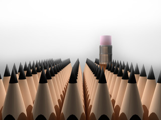 many pencils on white background, 3D rendering