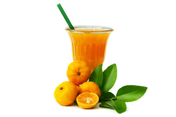 fresh Chinese orange cut and orange juice isolate on white background
