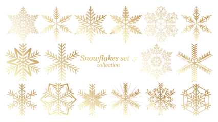 Fotobehang Set of vector Snowflakes Christmas design with gold luxury color on white background © vavectors