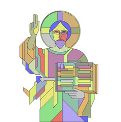 Icon with the face of Jesus in the art deco style. Vector illustration.