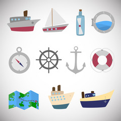 Sea transportation set on white background icons