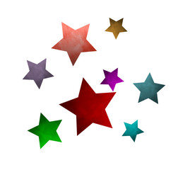 Stars glitter pattern white background. Different textures and colours. Christmas decoration, confetti. Symbol of holiday