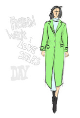 Fashion girl Sketch. Stylish fashion model. Pretty young girl.