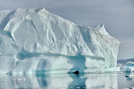 Icebergs drifting in the ocean.
