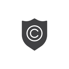 Copyright protection vector icon. filled flat sign for mobile concept and web design. Shield with copyright sign simple solid icon. Symbol, logo illustration. Pixel perfect vector graphics