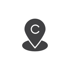 Copyright map pin vector icon. filled flat sign for mobile concept and web design. copywriting location pointer simple solid icon. Symbol, logo illustration. Pixel perfect vector graphics
