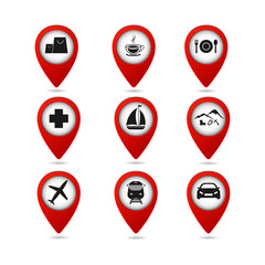 Map pointers with travel icons