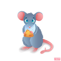 Cartoon gray mouse with cheese.