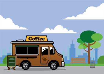 food truck selling coffe on the park