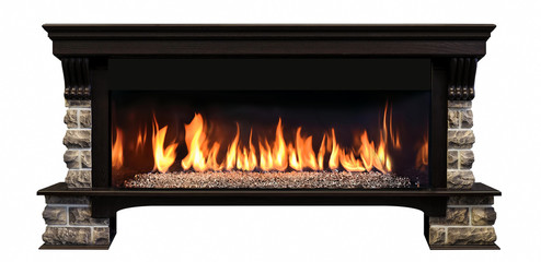 Long Burning Fireplace isolated on White Background