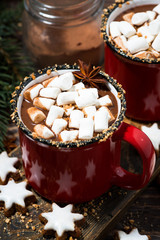 cozy winter drink hot chocolate, closeup vertical