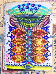 Zelfklevend Fotobehang Plant en paddenstoel, magisch. Psychotrope tekeningen en manuscripten van inheemse volkeren © Rosario Rizzo