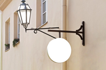 Signboard on the wall. Mock up. Round shape