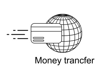 Money transfers all over the world. Icon. Vector stock illustration isolated on white background.