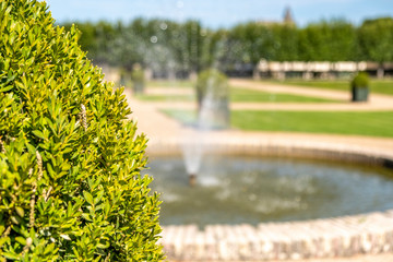 Fountain in the middle of famous renaissance park in chateau Villandry, Loire region, France.