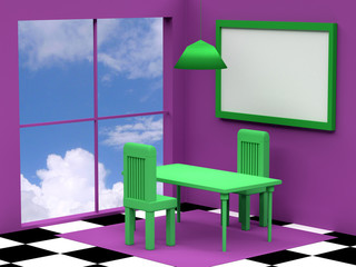 table and chair in room , 3d rendering