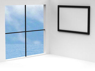 Empty room and empty picture frame , 3D rendering