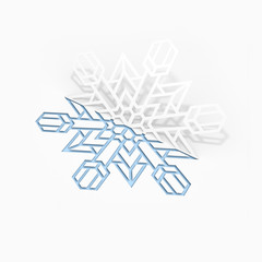 Carved paper snowflake folded in half, bent, casts a beautiful shadow 3d illustration
