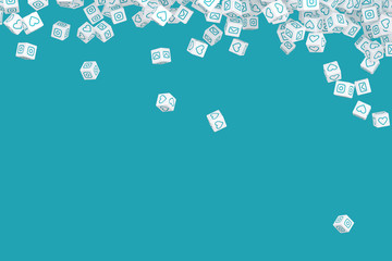 Many crumbling cubes with icons from social networks on the sides  3d illustration