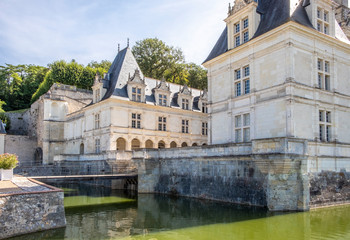 Fototapeta na wymiar Water canal around chateau Villandry on the background, Loire region, France.