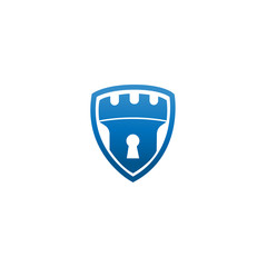 abstract Vector castle tower shield logo icon. Vector castle logo combination. security technology symbol. Unique simple fortress logo design template.